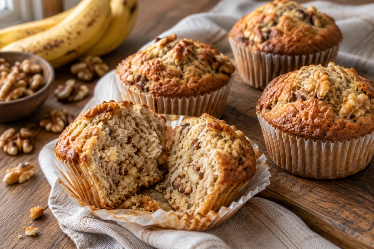 Bananmuffins med valnødder – illustrationsbillede