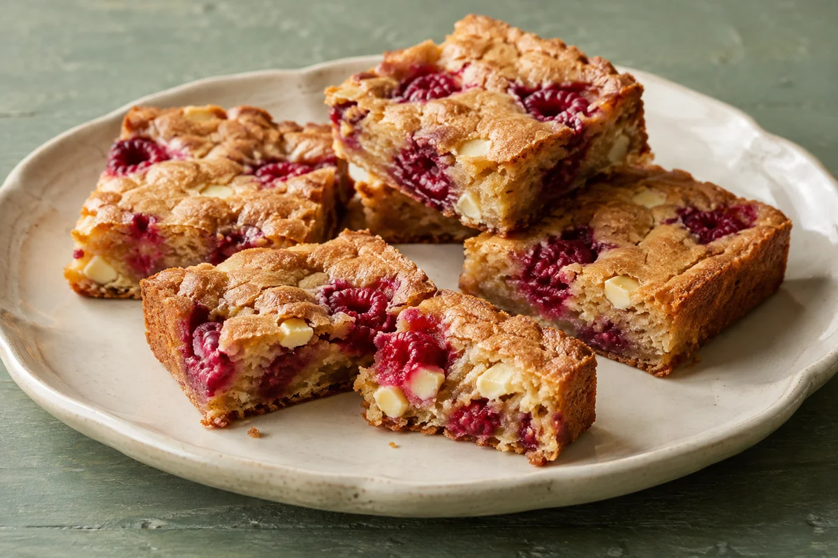 Blondies med hindbær – illustrationsbillede