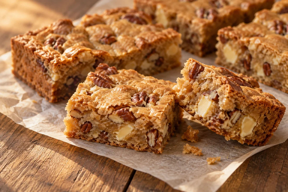 Blondies med pekannødder – illustrationsbillede