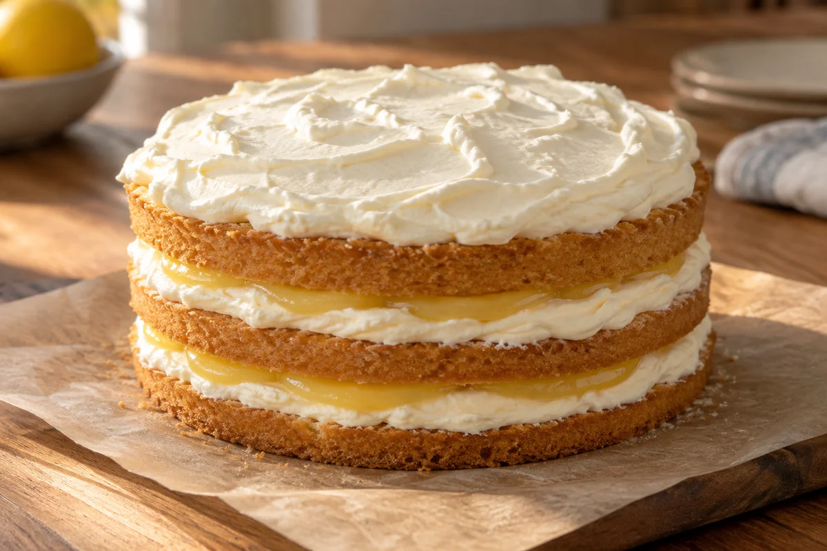 Citronlagkage med lemoncurd – illustrationsbillede