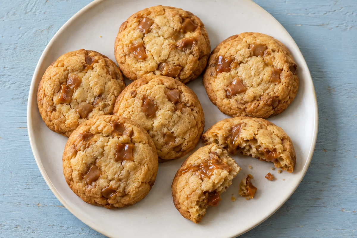 Cookies med karamelstykker – illustrationsbillede