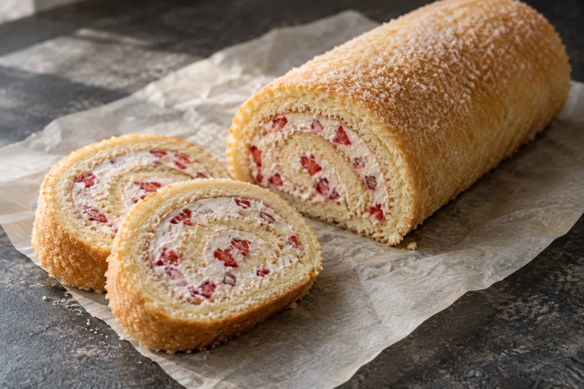 Jordbærroulade med fløde – illustrationsbillede