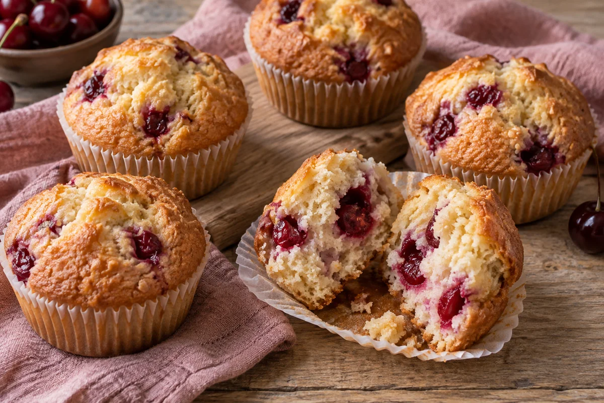 Marcipanmuffins med kirsebær – illustrationsbillede