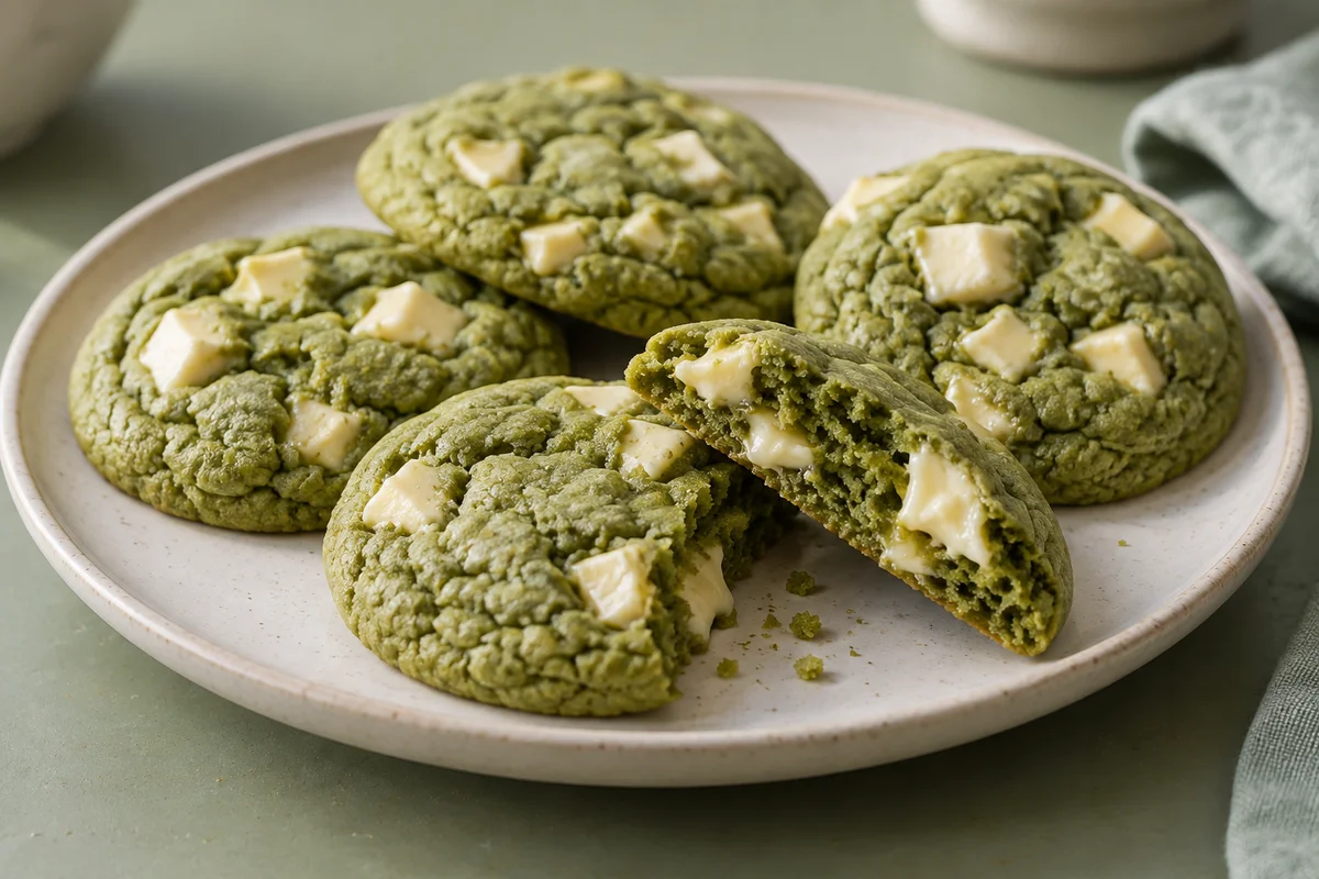 Matchacookies med hvid chokolade – illustrationsbillede