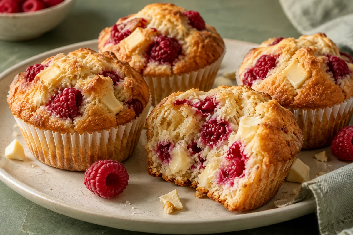 Muffins med hindbær og hvid chokolade – illustrationsbillede
