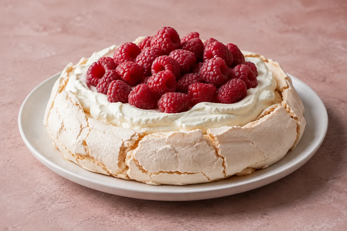 Pavlova med hindbær – illustrationsbillede