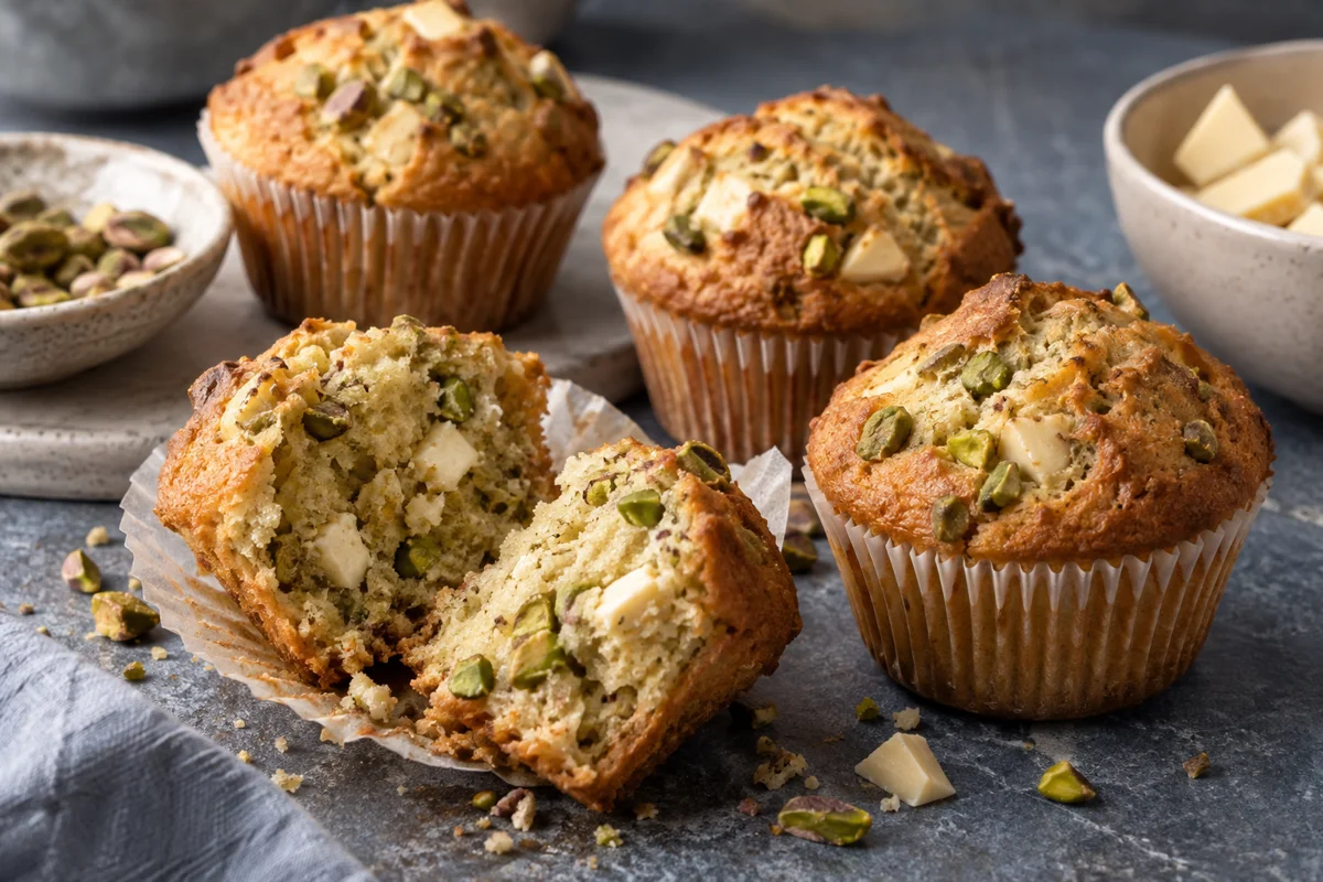 Pistaciemuffins med hvid chokolade – illustrationsbillede