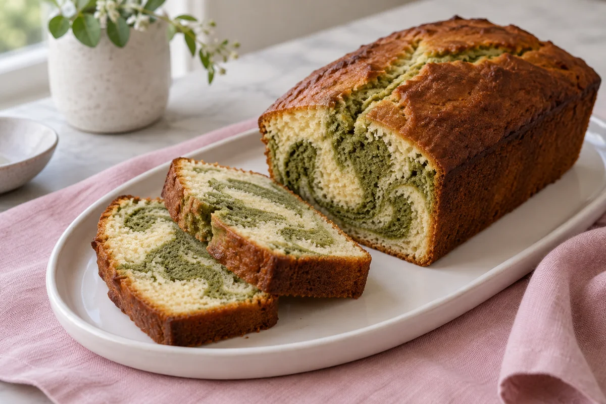 Marmorkage med matcha og vanilje – illustrationsbillede