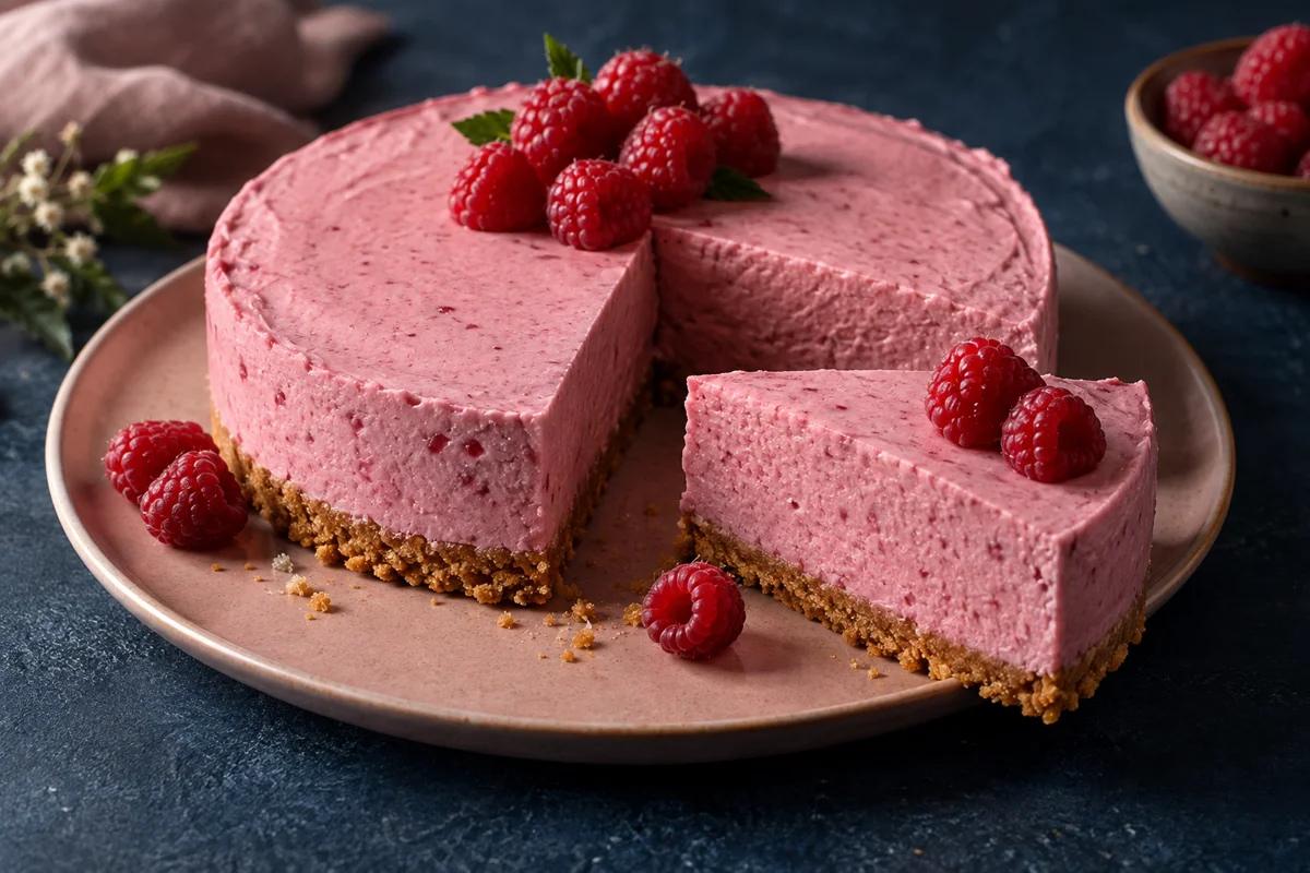 Lyserød hindbærcheesecake – illustrationsbillede